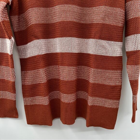 Market & Spruce Tawnee Cotton Blend Rust & White Stripe Waffle Sweater Sz L NEW - Picture 5 of 8